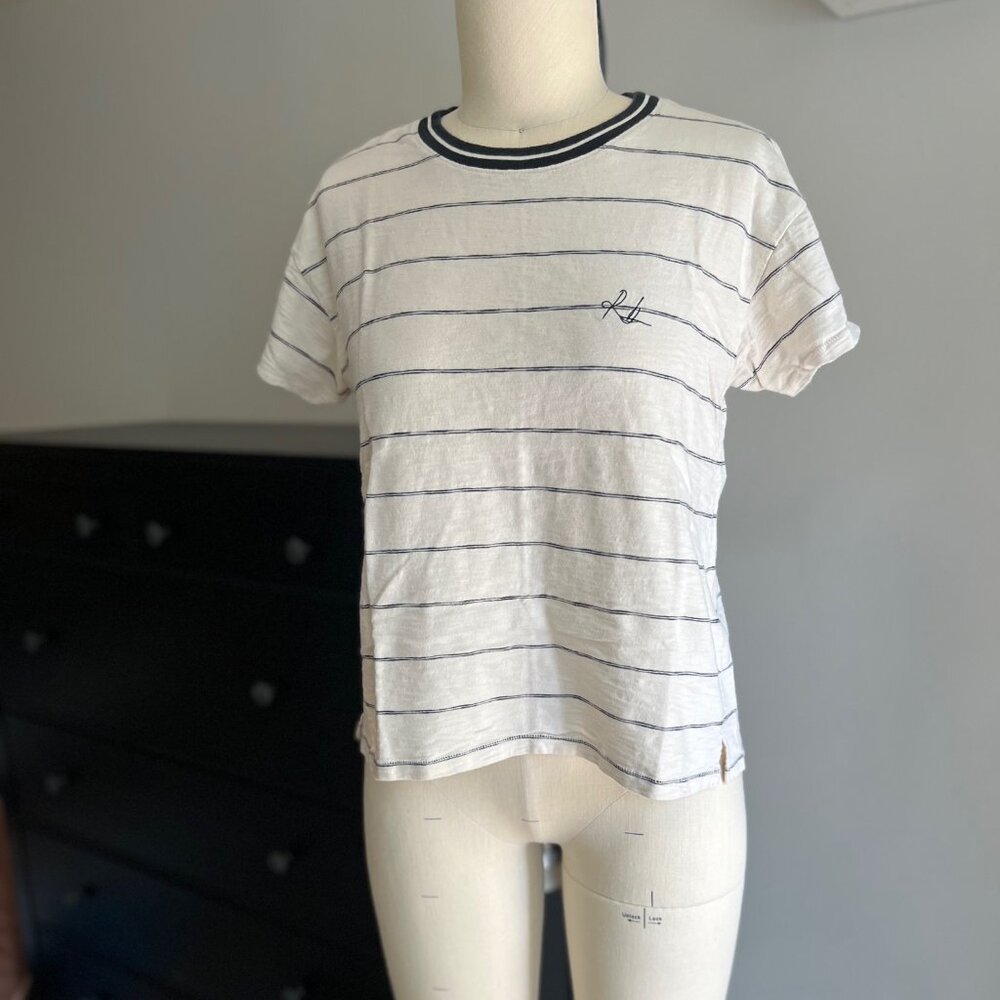 Rag & Bone Striped, Embroidered Short Sleeve Tee Shirt